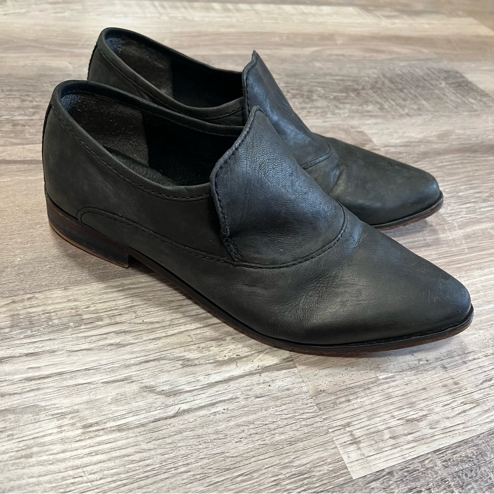 Free People Black Leather Slip On Loafers Size 39.5